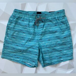 RAINFOREST Aqua and Navy Striped Swim Trunks Men’s Size:L